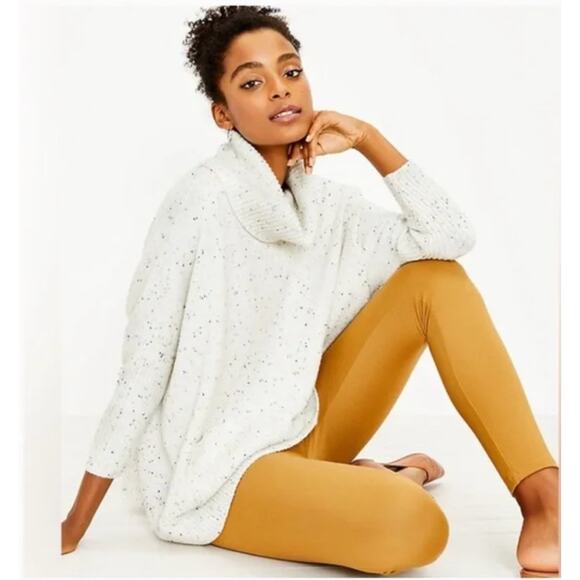 LOFT Cream Speckled Turtleneck Poncho Sweater // L - Picture 3 of 10